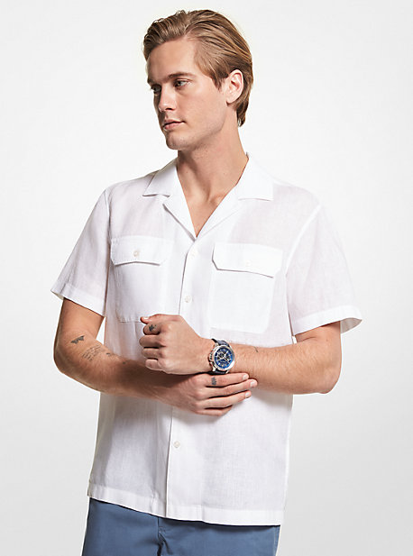 CS240184YT - Linen Short-Sleeve Shirt WHITE