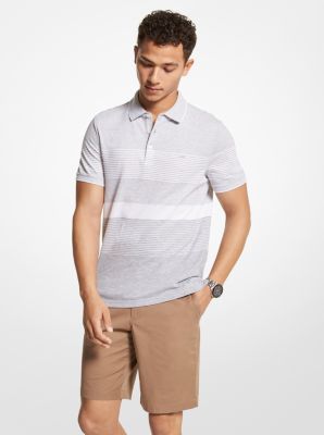 CS250Q55DX - Striped Cotton Blend Piqué Polo Shirt HEATHER GREY
