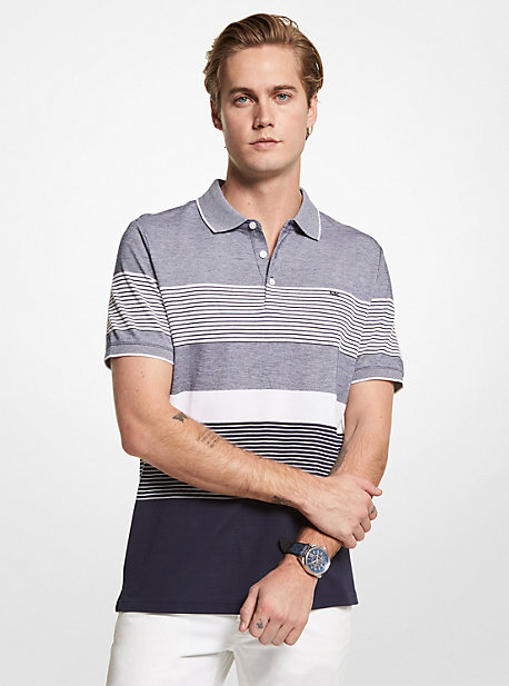 CS250Q55DX - Striped Cotton Blend Piqué Polo Shirt MIDNIGHT