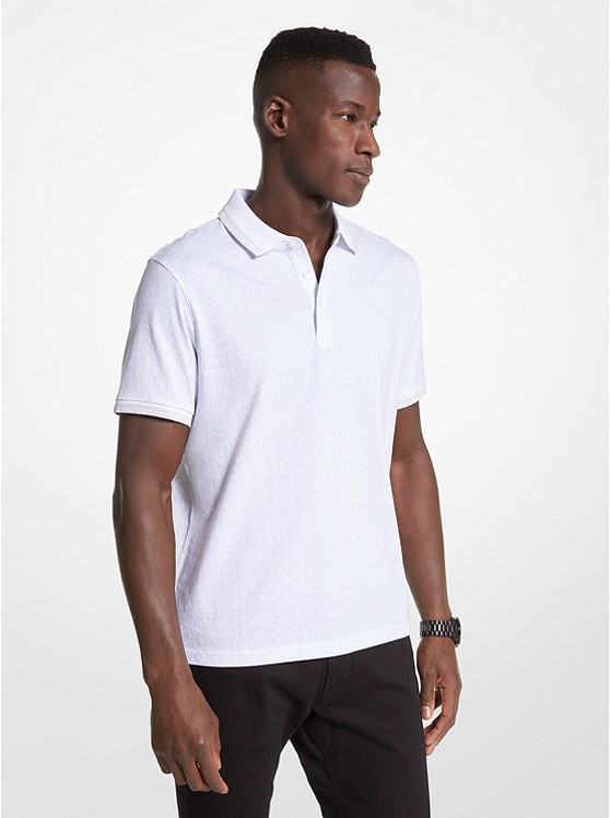 MK CS250V85KS Greenwich Logo Print Cotton Jersey Polo Shirt WHITE