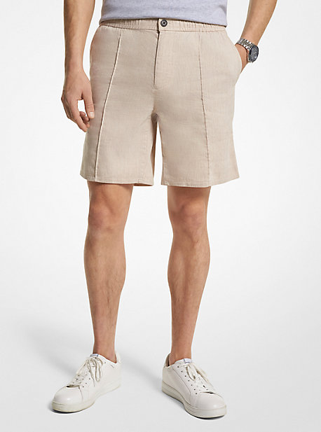 CS330271T2 - Pintucked Linen and Cotton Blend Shorts KHAKI