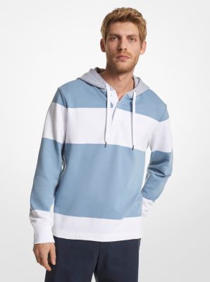 CS351G18ML - Striped Cotton Blend Terry Rugby Hoodie CHAMBRAY