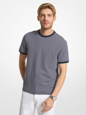 CS351HD8VJ - Striped Cotton and Silk Blend T-Shirt MIDNIGHT