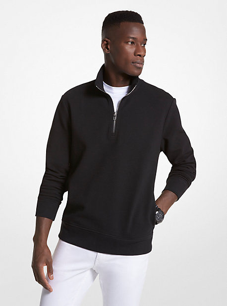 CS351N18DK - Cotton Blend Half-Zip Sweater BLACK