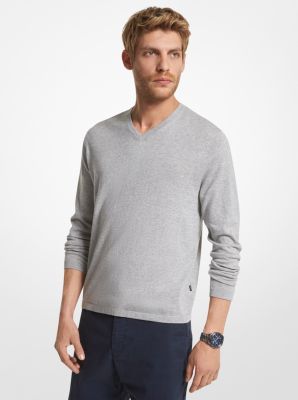 CS36081FE5 - Cotton Jersey V-Neck Sweater HEATHER GREY