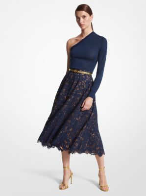 CSA7350106 - Cotton Blend Floral Lace Circle Skirt NAVY
