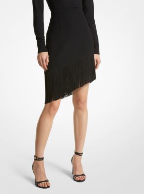 CSD7220191 - Double Faced Wool Asymmetric Fringed Skirt BLACK