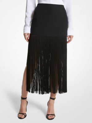 CSP7200010 - Double Crepe Sablé Fringed Skirt BLACK