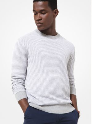 CU06L3A469 - Striped Textured Cotton Sweater HEATHER GREY