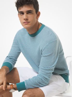 CU06L3A469 - Striped Textured Cotton Sweater LAGOON