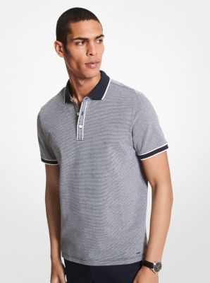 CU150852CU - Striped Textured Cotton Polo Shirt  DRK MIDNIGHT