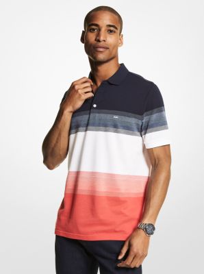 CU250YD68F - Ombré Striped Cotton Blend Piqué Polo Shirt SANGRIA
