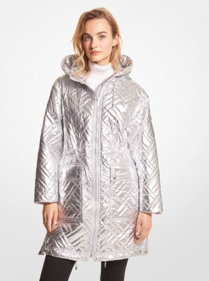 JH1205980Y - Quilted Metallic Ciré Puffer Jacket SILVER