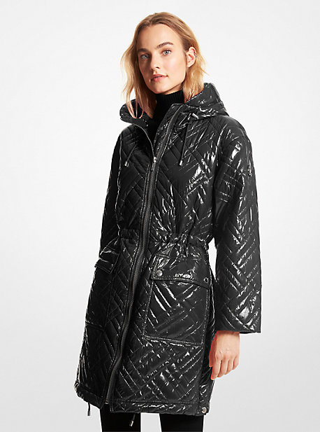 JH12059D2W - Quilted Ciré Nylon Puffer Coat BLACK