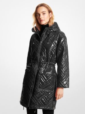 JH12059D2W - Quilted Ciré Nylon Puffer Coat BLACK