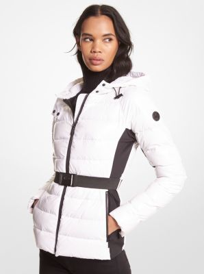 JH1205DD2W - Belted Quilted Nylon Puffer Jacket WHITE