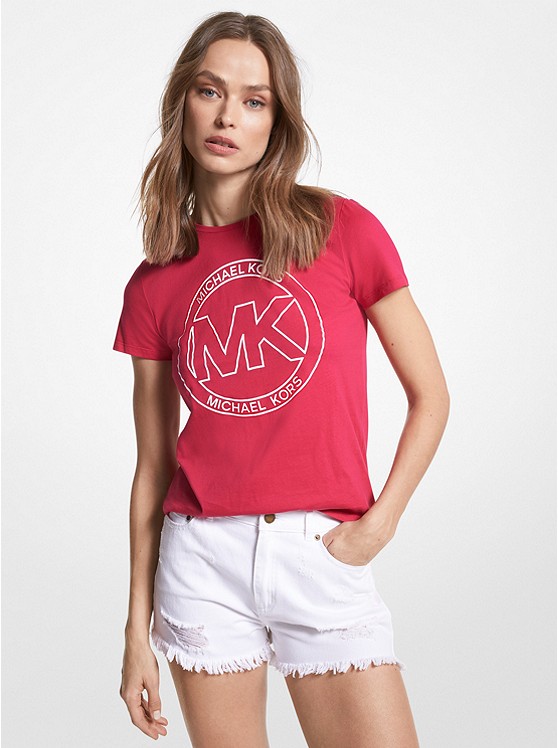 MK JU150B497J Logo Charm Print Organic Cotton T-Shirt CARMINE PINK