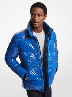 MC60651 - Quilted Patent Nylon Puffer Jacket BLUE