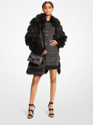 MF2207X6NH - Faux Fur Layered Coat BLACK