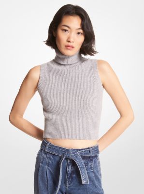 MF260L16V1 - Sleeveless Wool and Cashmere Turtleneck Top PEARL HEATHER