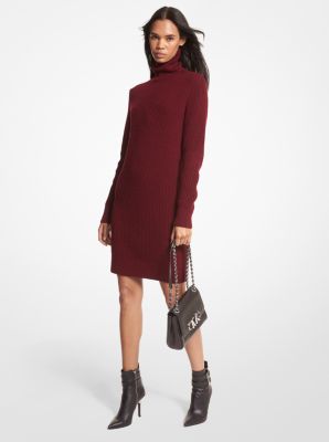 MF280WG6V1 - Ribbed Wool and Cashmere Blend Turtleneck Sweater Dress MERLOT