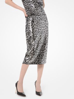 MF97EZXCJE - Leopard Sequined Pencil Skirt GUNMETAL