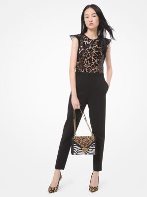 MF98ZH9D1Y - Sequined Lace and Crepe Jumpsuit BLACK
