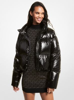 MH1204A3QR - Quilted Glossy Ciré Cropped Puffer Jacket BLACK