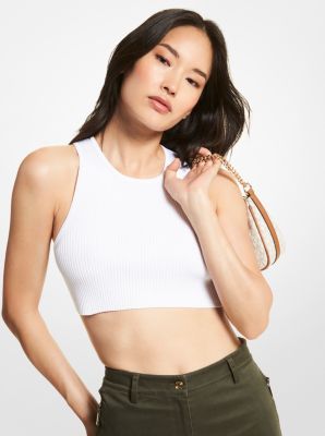 MH1605G33D - Ribbed Stretch Viscose Cropped Tank Top WHITE
