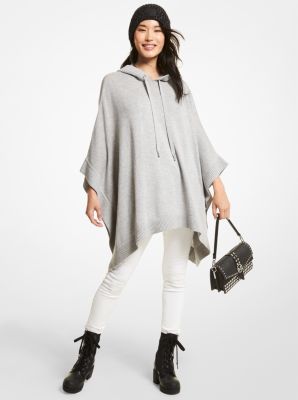 MH1607SCSN - Wool Blend Hooded Poncho PEARL GREY