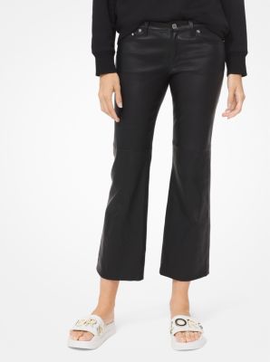 MH89CELFR8 - Izzy Leather Cropped Flared Pants BLACK