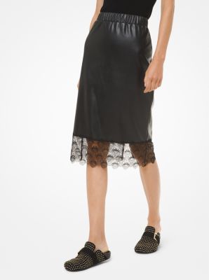 MH97F1ZD8F - Lace-Trim Faux Leather Slip Skirt  BLACK