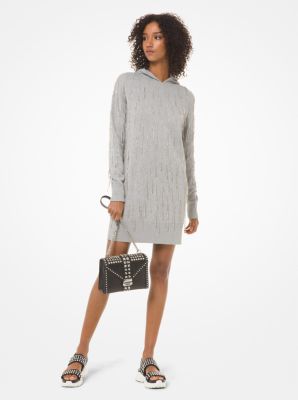 MH98ZGJ4VE - Crystal-Fringed Cotton-Blend Hoodie Dress Pearl Heather
