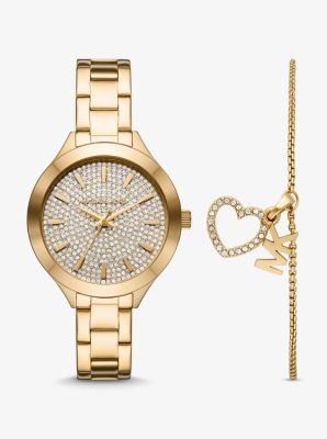 MK1046 - Pavé Gold-Tone Watch and Heart Bracelet Set GOLD