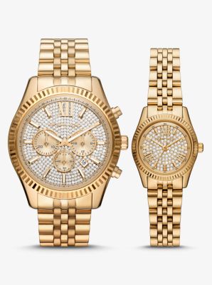 MK1047 - Lexington His and Hers Pavé Gold-Tone Watch Set GOLD