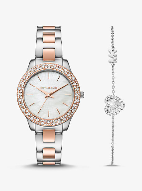 MK1048 - Liliane Pavé Two-Tone Watch and Bracelet Gift Set TWO TONE