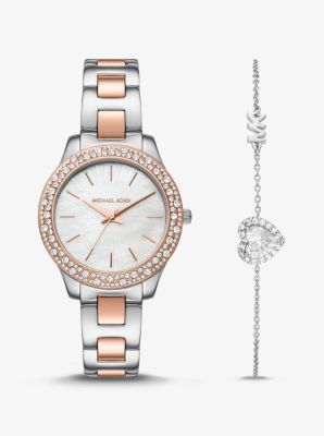 MK1048 - Liliane Pavé Two-Tone Watch and Bracelet Gift Set TWO TONE