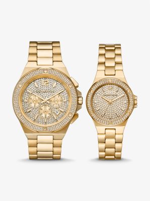 MK1061SET - Lennox His and Hers Pavé Gold-Tone Watch Set GOLD
