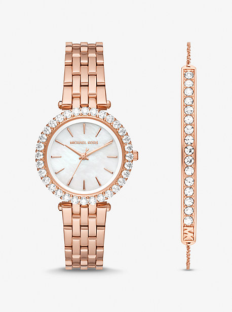 MK1064SET - Mini Darci Pave Rose Gold-Tone Watch and Bracelet Gift Set ROSE GOLD