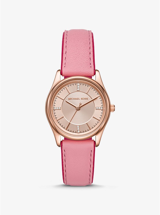 MK MK2817 Colette Rose Gold-Tone and Leather Watch  PINK