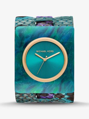MK2853 - Willa Python-Embossed Leather and Marbled Acetate Watch PURPLE