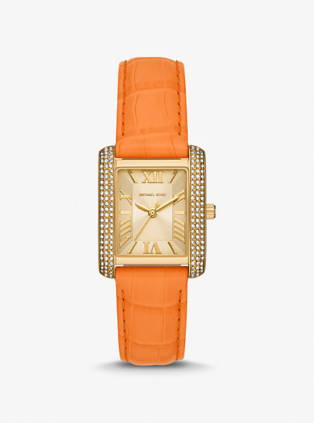MK2983 - Emery Pavé Gold-Tone and Crocodile Embossed Leather Watch GOLD