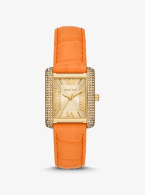 MK2983 - Emery Pavé Gold-Tone and Crocodile Embossed Leather Watch GOLD