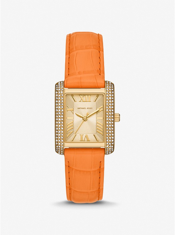 MK MK2983 Emery Pavé Gold-Tone and Crocodile Embossed Leather Watch GOLD