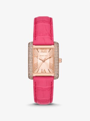 MK2984 - Emery Pavé Rose Gold-Tone and Crocodile Embossed Leather Watch PINK
