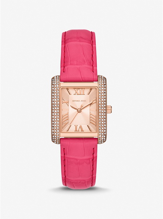 MK MK2984 Emery Pavé Rose Gold-Tone and Crocodile Embossed Leather Watch PINK