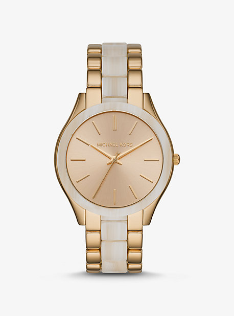 MK4541 - Oversized Slim Runway Gold-Tone and Acetate Watch GOLD
