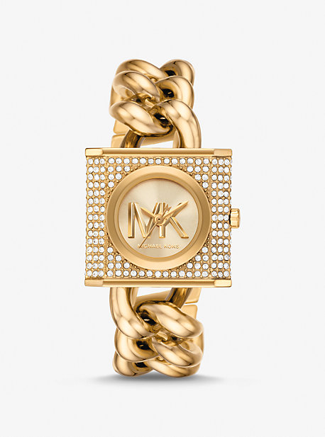 MK4711 - Mini Lock Pavé Gold-Tone Chain Watch GOLD
