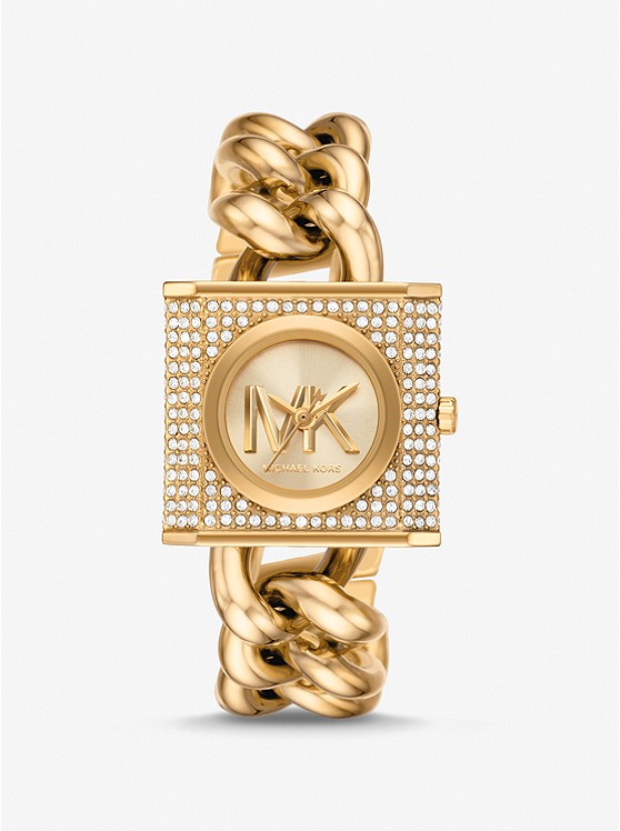 MK MK4711 Mini Lock Pavé Gold-Tone Chain Watch GOLD