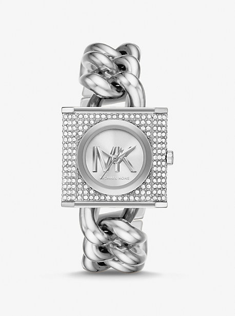 MK4718 - Mini Lock Pavé Silver-Tone Chain Watch SILVER